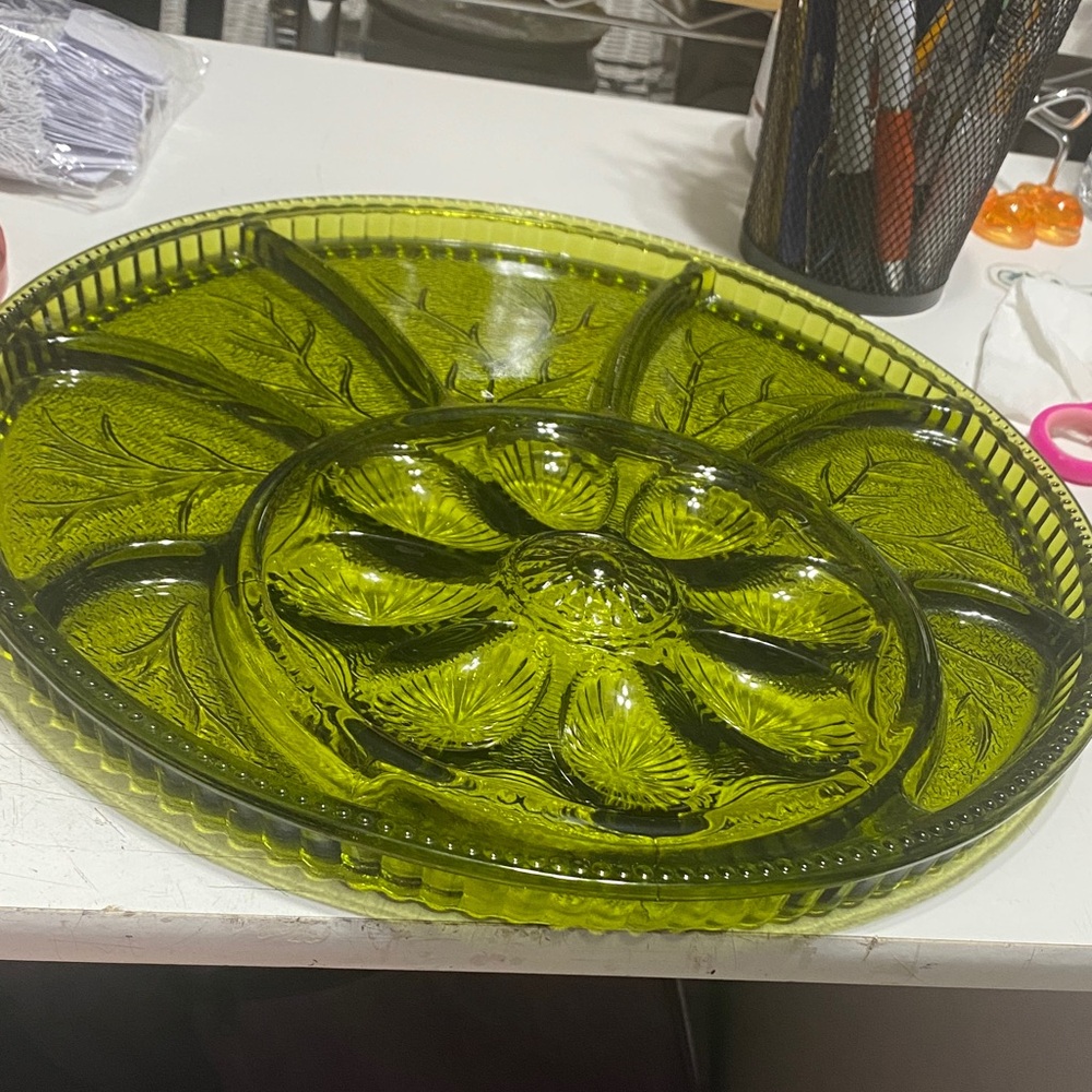 Elegant Green Glass Serving Platter